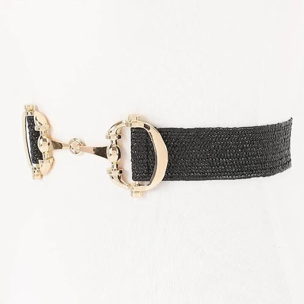 Straw Metal Horse Bit Buckle Elastic Belt Black Gold